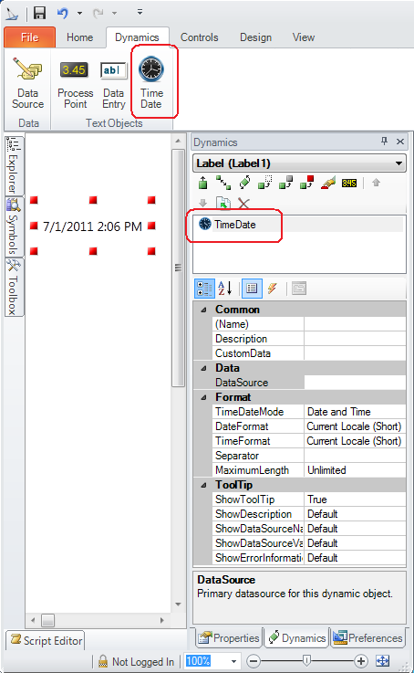Create a Time/Date object using the tool circled in red.