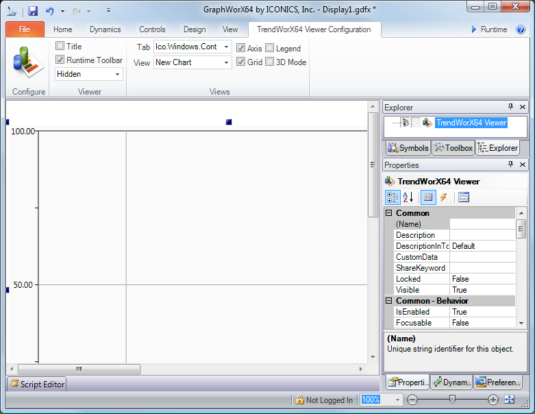 Viewer at default size. Create them using the Toolbox (right) and the Controls tab group (above).