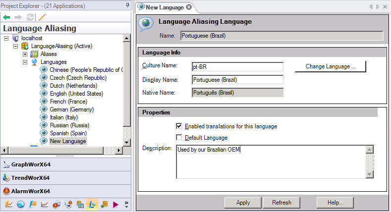 Enter language properties on this form.