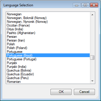 Select your new language from this dialog box.