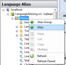 Create a new alias using this context menu command.