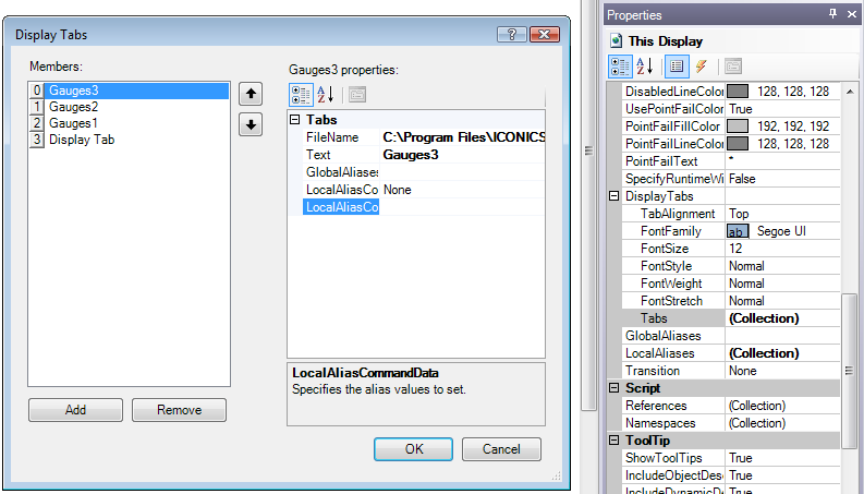 Create display tabs in this dialog box and set display aliases.