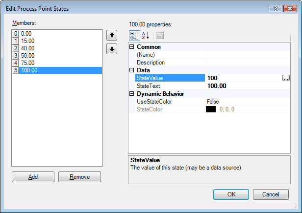Create a collection of states in this dialog box that you can select from in the Data Entry label.
