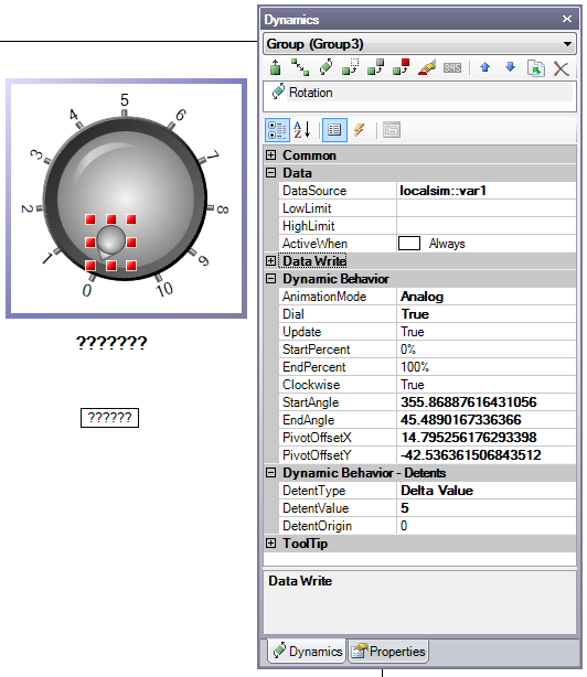 Click knobs are set with the Detent properties.