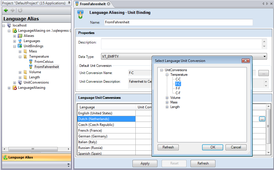 Unit bindings give language specific instructions for conversions.