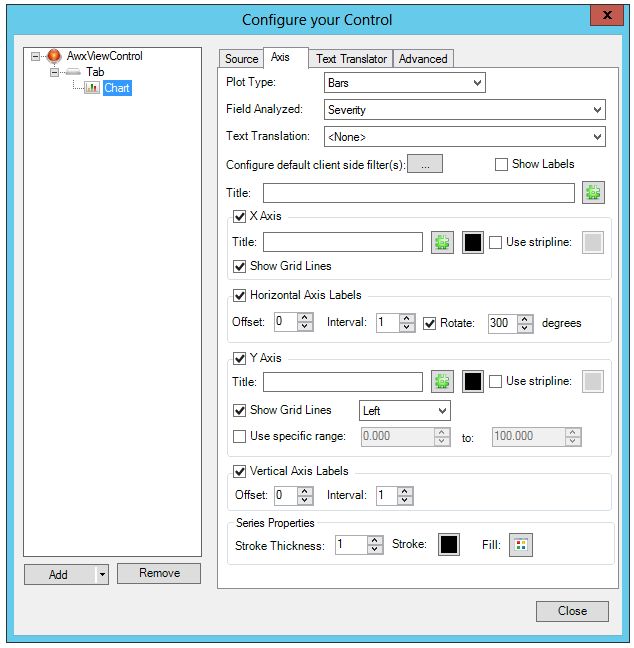 Chart Options in an AlarmWorX64 Viewer