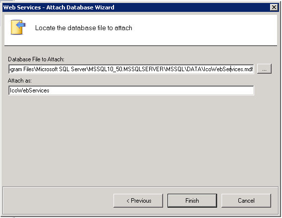 Attaching SQL Server Configuration Database Using the Web Services Provider